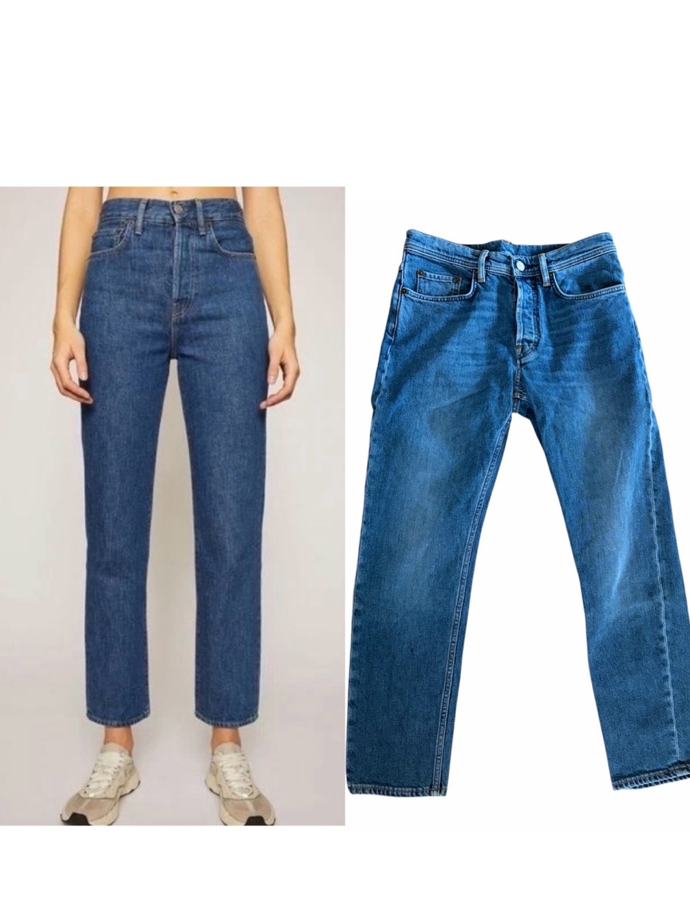 Acne Studios Mece Mid Blue Denim High Rise Straight Fit Cropped Jeans Size 30x26